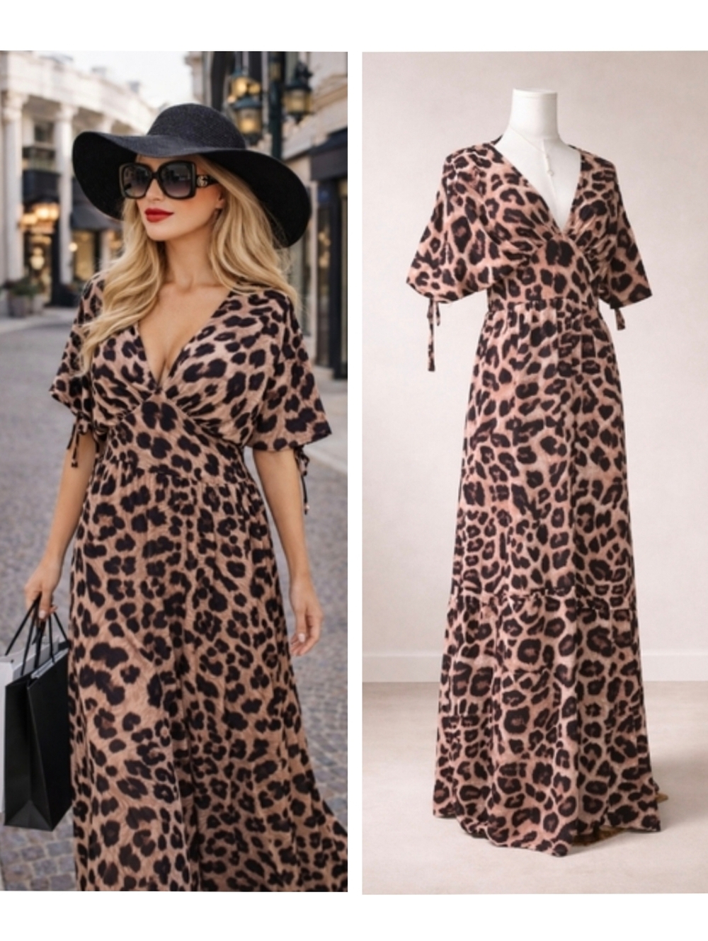 Cheetah Print Maxi Dress w/ Plunge Neckline